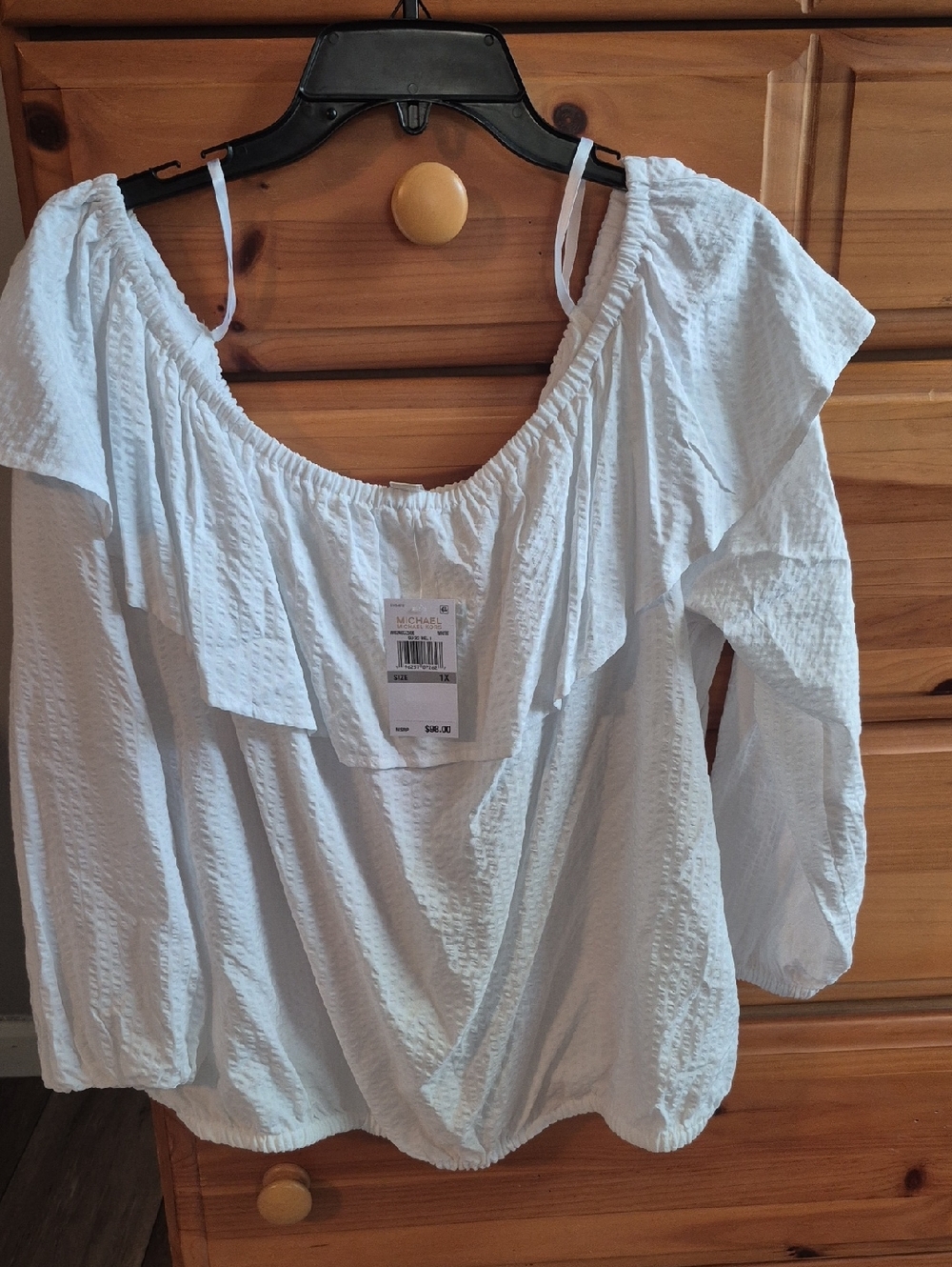 MICHAEL Michael Kors White Textured Off-Shoulder Ruffle Top